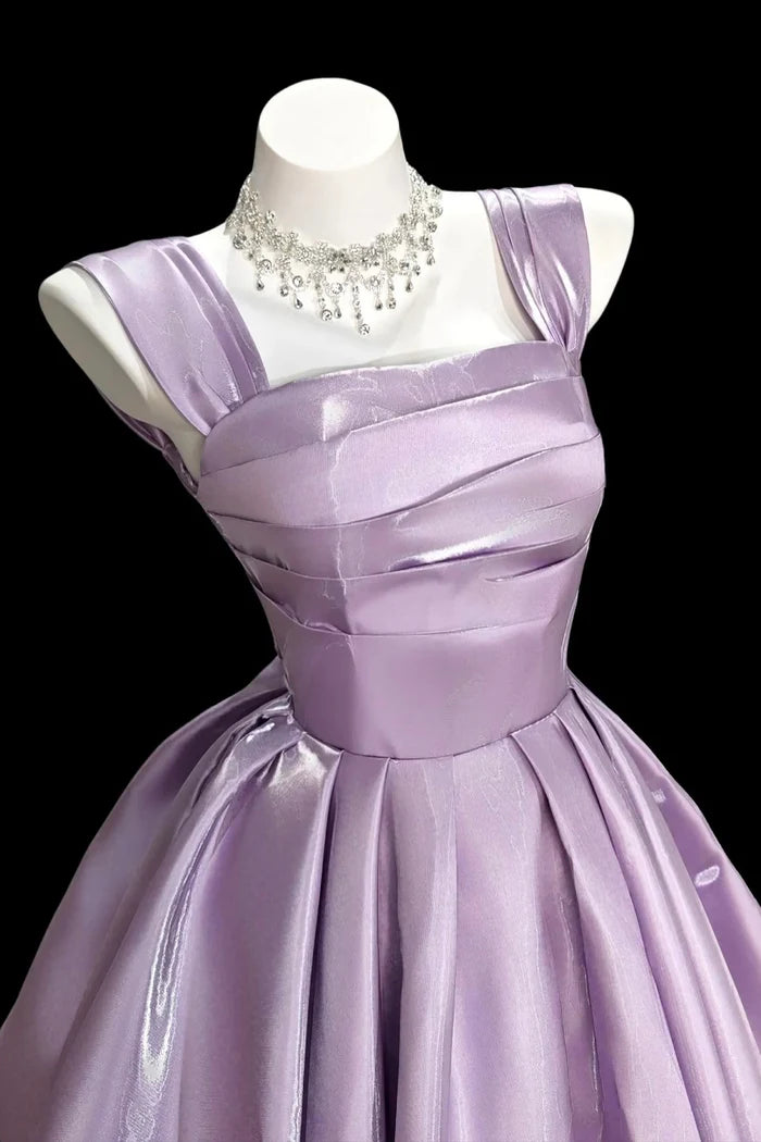 Aimishang Sweet Purple A Line Square Neck Pleated Short Party Prom Dress Lovely Sleeveless Homecoming Dress
