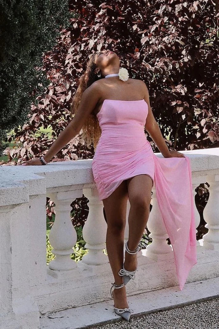 Aimishang Sweet Sheath Strapless Pleated Sleeveless Short Birthday Party Dress Stylish Graduation Homecoming Dress