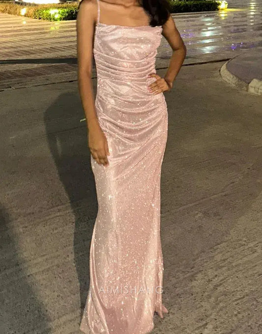Aimishang Cute Spaghetti Straps Graduation Dress Elegant Sleeveless Formal Prom Dress Sweet Party Evening Gown