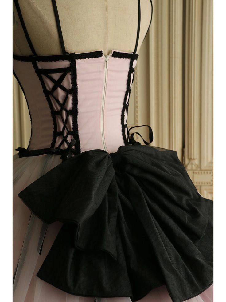 Aimishang Sweet Spaghetti Straps Pink A Line Sleeveless Tulle Formal Homecoming Dress Lovely Birthday Party Dress With Bows
