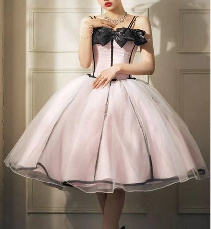 Aimishang Sweet Spaghetti Straps Pink A Line Sleeveless Tulle Formal Homecoming Dress Lovely Birthday Party Dress With Bows