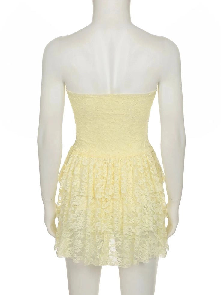 Aimishang Sweet Strapless A Line Lace Sleeveless Layered Short/Mini Homecoming Dress Summer Graduation Party Dress