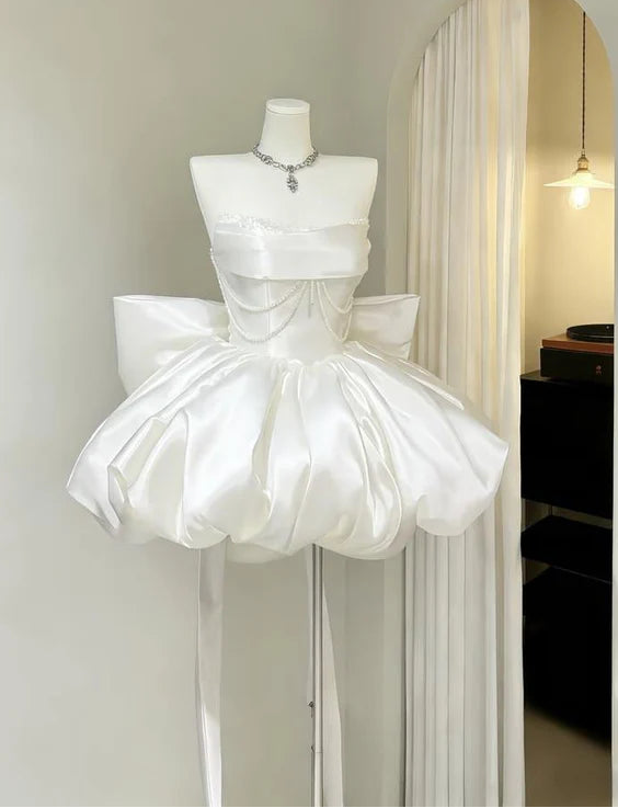 Aimishang Sweet Strapless A Line Satin Short 16th Birthday Party Dress Cute Homecoming Dress