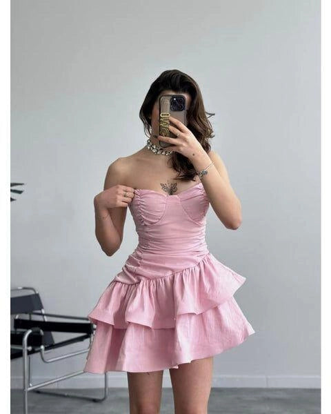 Aimishang Sweet Strapless A Line Sleeveless Layered Short/Mini Graduation Party Dress Cute Summer Homecoming Dress