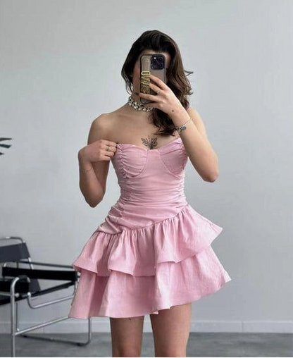 Aimishang Sweet Strapless A Line Sleeveless Layered Short/Mini Graduation Party Dress Cute Summer Homecoming Dress