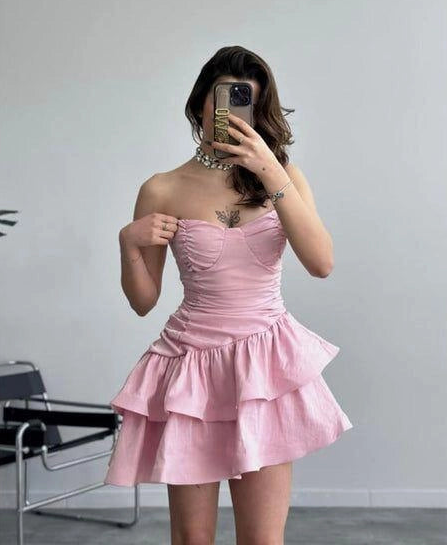 Aimishang Sweet Strapless A Line Sleeveless Layered Short/Mini Graduation Party Dress Cute Summer Homecoming Dress