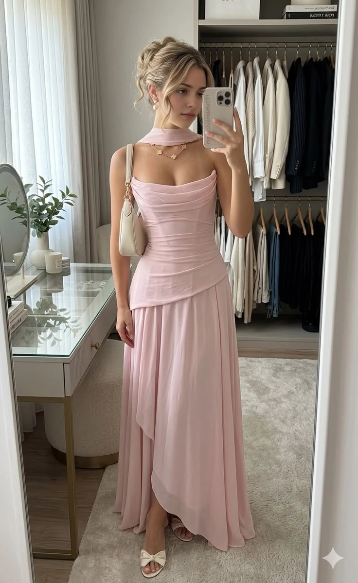 Aimishang Sweet Strapless A Line Sleeveless Long Evening Party Dress Elegant Wedding Guest Dress