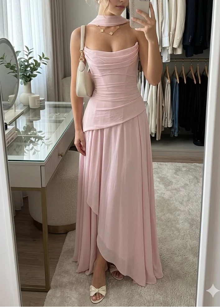 Aimishang Sweet Strapless A Line Sleeveless Long Evening Party Dress Elegant Wedding Guest Dress