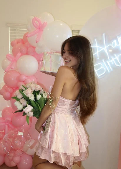 Aimishang Sweet Strapless A Line Sleeveless Short Birthday Party Dress Pretty Mini Homecoming Dress