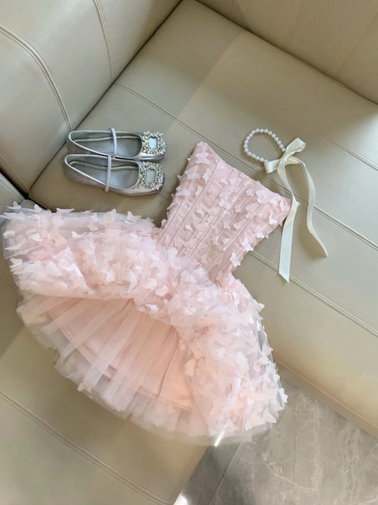 Aimishang Sweet Strapless A Line Sleeveless Tulle Applique Homecoming Dress Summer Birthday Party Dress
