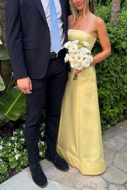 Aimishang Sweet Yellow A-line Strapless Sleeveless Evening Party Dress Elegant Long Formal Prom Dress