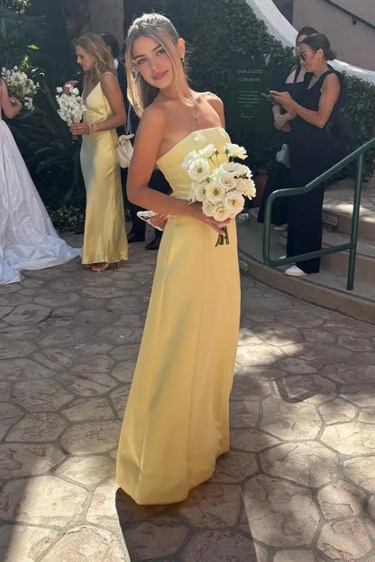 Aimishang Sweet Yellow A-line Strapless Sleeveless Evening Party Dress Elegant Long Formal Prom Dress