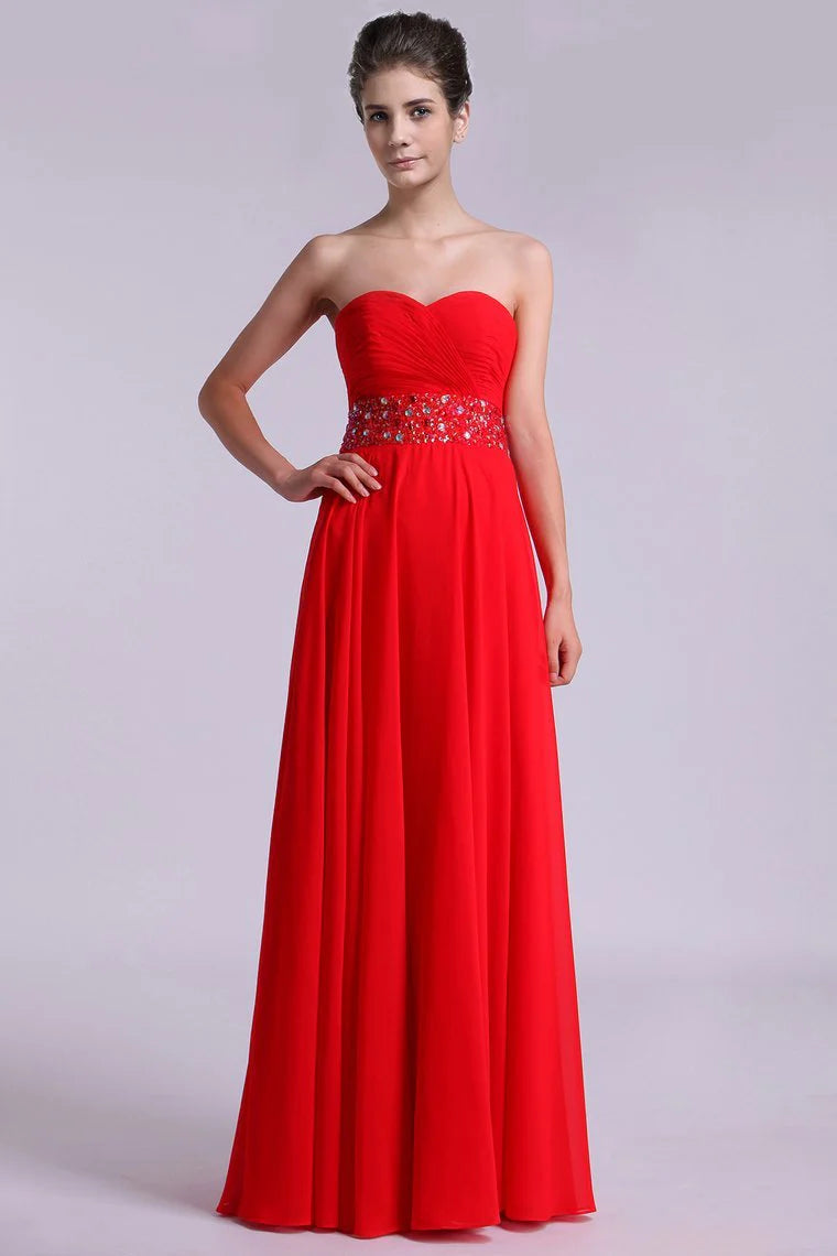 Wholesale Sweetheart A Line Formal Dresses Chiffon Floor Length Beaded Waistband