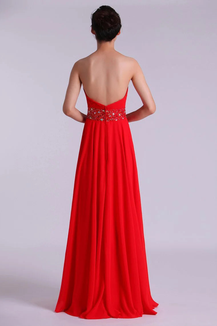 Wholesale Sweetheart A Line Formal Dresses Chiffon Floor Length Beaded Waistband