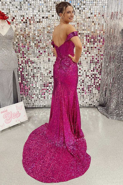 Wholesale Prom Dresses Sexy Leg Slit Long Off-the-Shoulder Sweetheart Mermaid