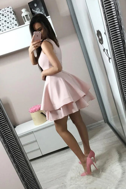 Aimishang Sweet A Line Round Neck Sleeveless Homecoming Dress Simple Short Graduation Dress Cute Birthday Party Dress