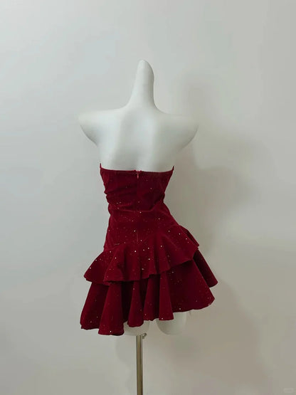 Aimishang Sweet A Line Strapless Shiny Zip-up back Homecoming Dress Lovely Short Graduation Dress Cute Birthday Party Dress