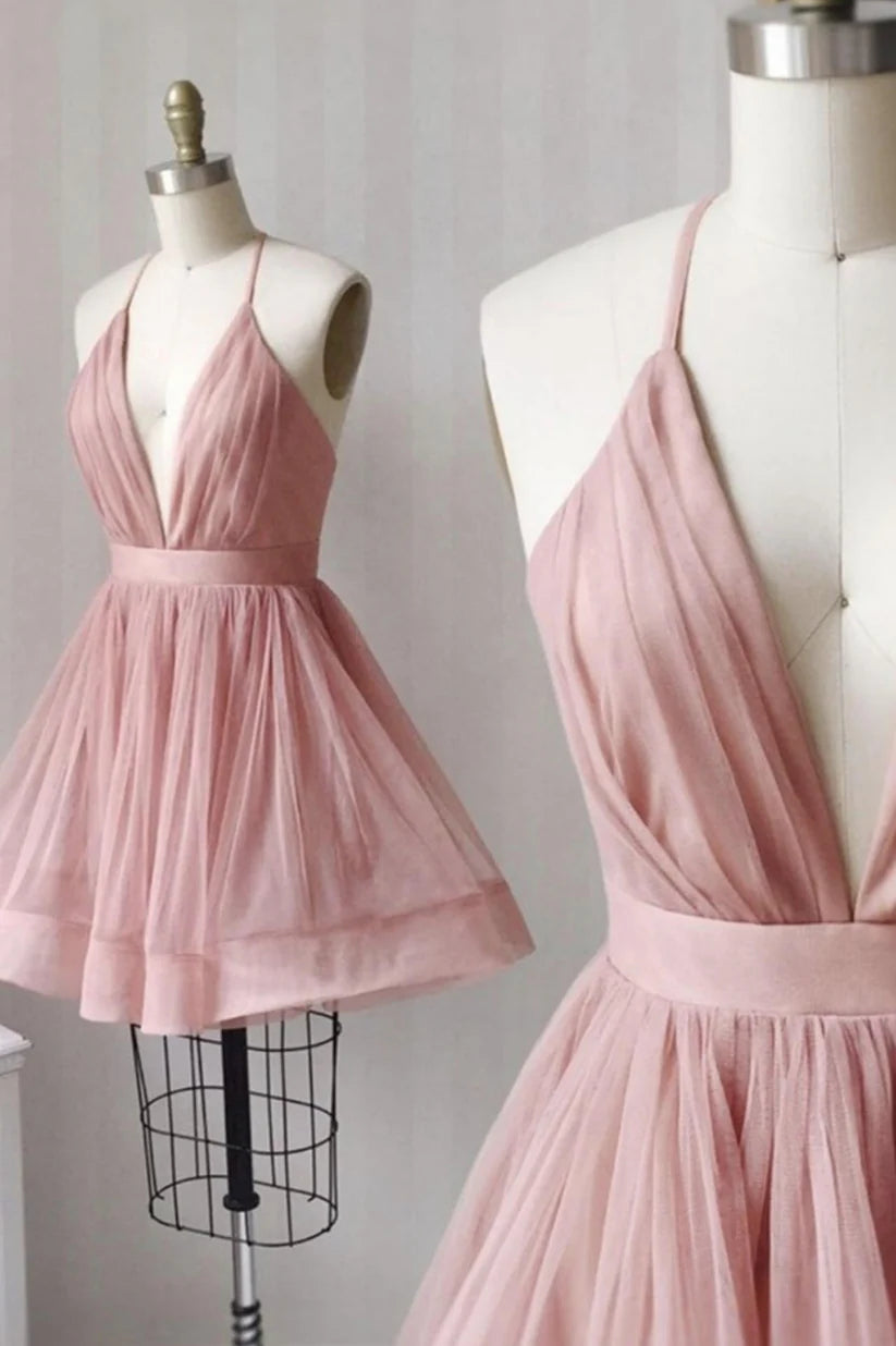Aimishang Sweet A Line Straps V-neck Tulle Homecoming Dress Lovely Graduation Dress Cute Short Birthday Party Dress