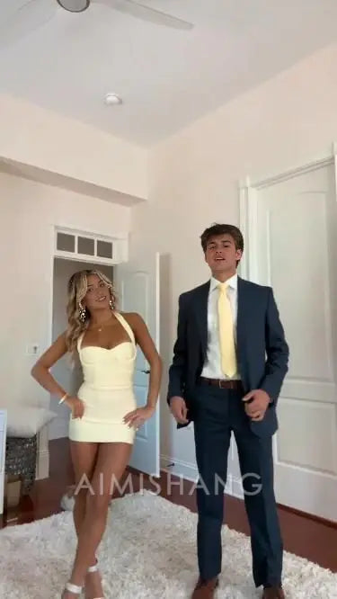 Aimishang Sweetheart Sheath Halter Sleeveless Short Homecoming Dress Cute Birthday Party Dress Lovely Back To School Dress