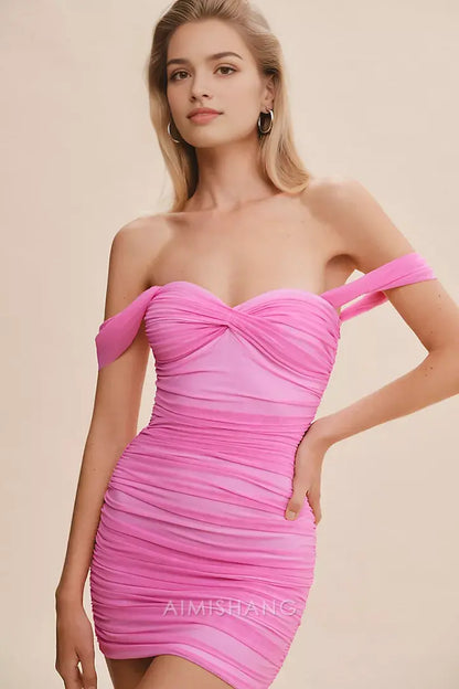 Aimishang Sweetheart Sheath Off the Shoulder Homecoming Dress Cute Birthday Party Dress Lovely Short Prom Dress