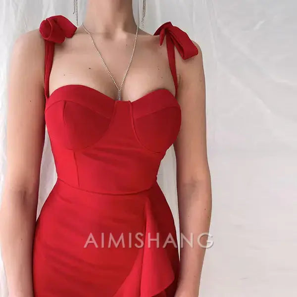 Aimishang Sweetheart Sheath Tied Straps Ruffle Hem Homecoming Dress Simple Birthday Party Dress Short Graduation Dress