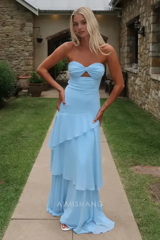 Aimishang Sweetheart Strapless Tiered Long Prom Dress Elegant Evening Party Dress Charming Wedding Guest Dress
