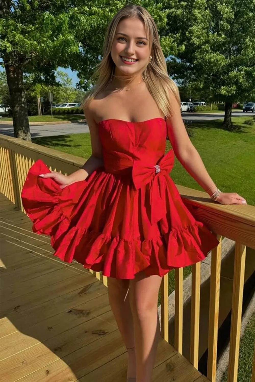 Aimishang Sweetheart A-Line Strapless Short Homecoming Dress with Bow Charming Graduation Dress Lovely Birthday Party Dress