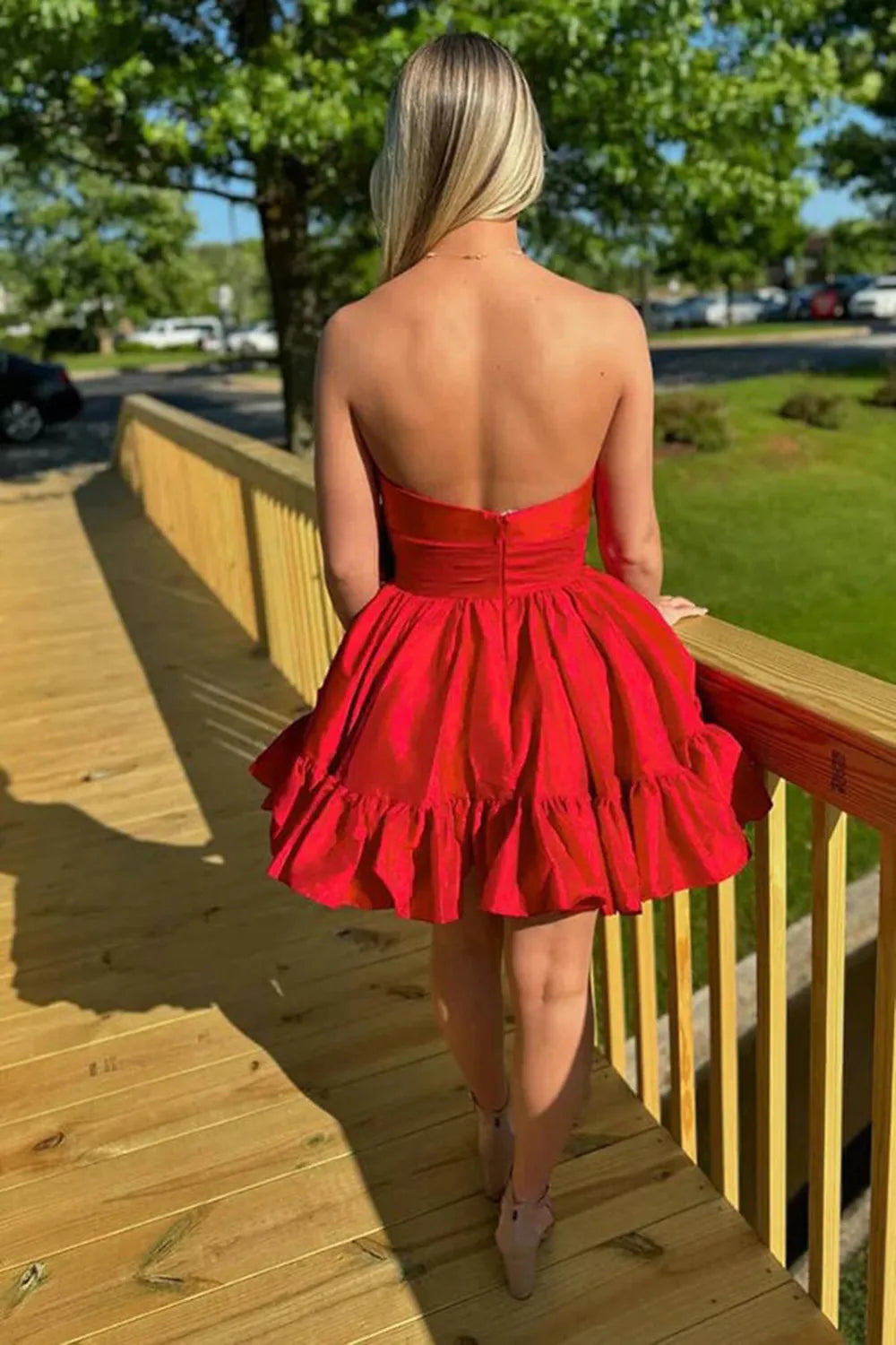 Aimishang Sweetheart A-Line Strapless Short Homecoming Dress with Bow Charming Graduation Dress Lovely Birthday Party Dress