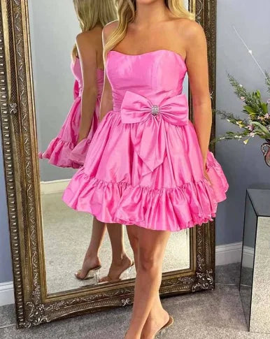 Aimishang Sweetheart A-Line Strapless Short Homecoming Dress with Bow Charming Graduation Dress Lovely Birthday Party Dress