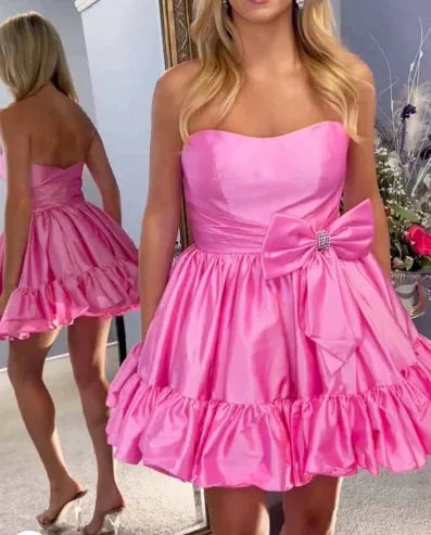 Aimishang Sweetheart A-Line Strapless Short Homecoming Dress with Bow Charming Graduation Dress Lovely Birthday Party Dress