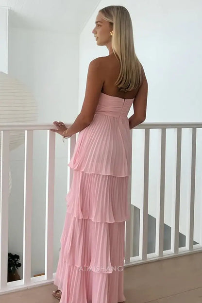 Aimishang Sweetheart A-Line Strapless Tiered Long Formal Prom Dress Charming Party Dress Elegant Wedding Guest Dress