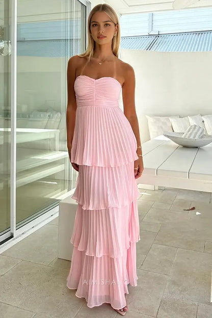Aimishang Sweetheart A-Line Strapless Tiered Long Formal Prom Dress Charming Party Dress Elegant Wedding Guest Dress