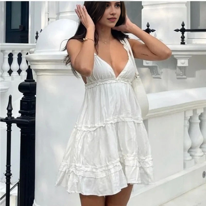 Aimishang Sweet A-Line Straps V-neck Homecoming Dress Short Vacation Beach Dress Lovely Birthday Party Dress