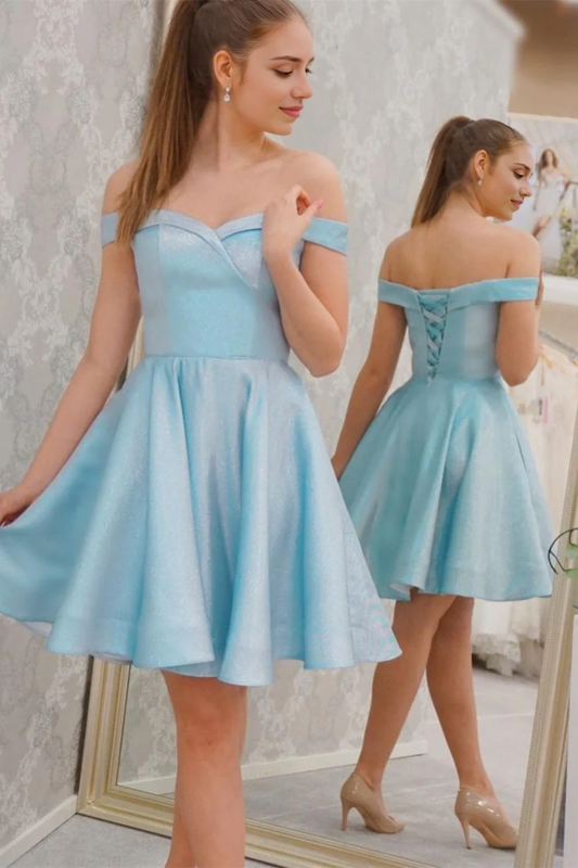 Aimishang Sweet A-line Off the Shoulder Homecoming Dress Lovely Graduation Dress Short Birthday Party Dress