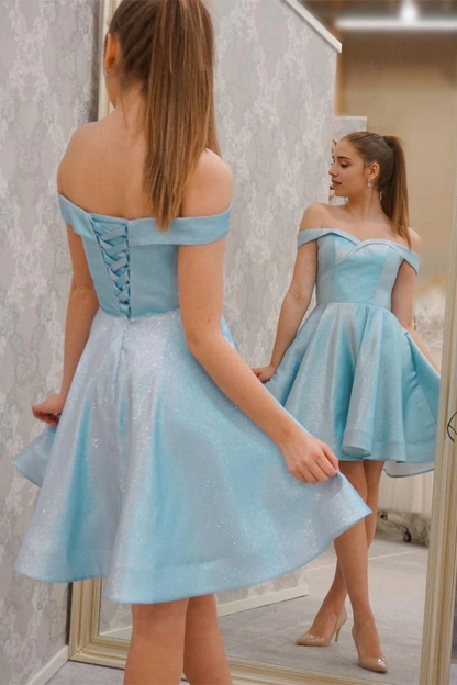 Aimishang Sweet A-line Off the Shoulder Homecoming Dress Lovely Graduation Dress Short Birthday Party Dress