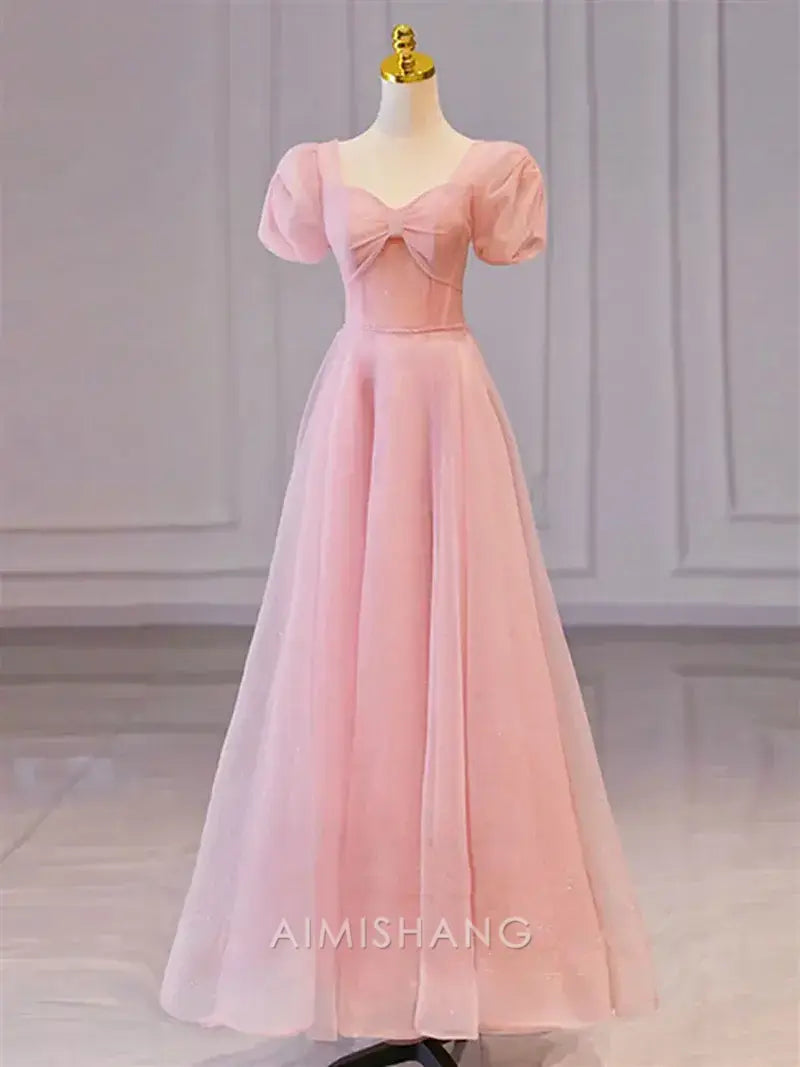 Aimishang Sweetheart A-line Short Sleeves Long Formal Prom Dress Elegant Evening Party Dress