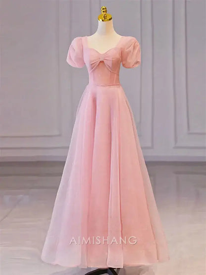 Aimishang Sweetheart A-line Short Sleeves Long Formal Prom Dress Elegant Evening Party Dress