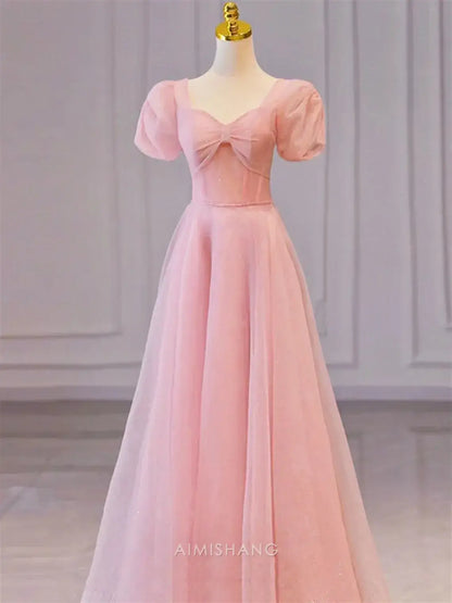 Aimishang Sweetheart A-line Short Sleeves Long Formal Prom Dress Elegant Evening Party Dress
