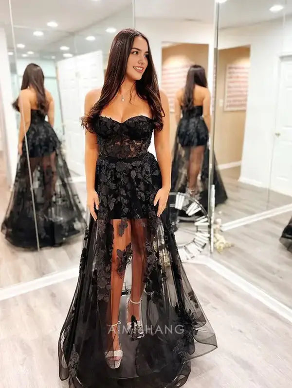 Aimishang Sweetheart A-line Strapless Prom Dress Charming Evening Party Dress Sexy Homecoming Dress with Appliques