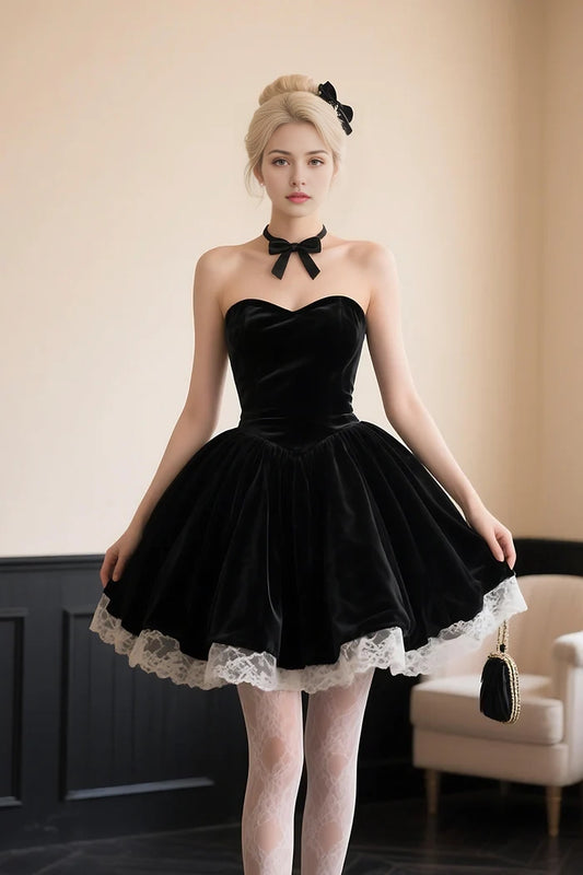 Aimishang Sweetheart A Line Black Strapless Short Party Prom Dress Lovely Sleeveless Homecoming Dress