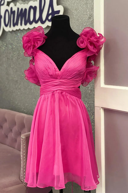 Aimishang Sweet A Line V-neck Ruffles Pleated Homecoming Dress Lovely Graduation Dress Charming Short Birthday Party Dress