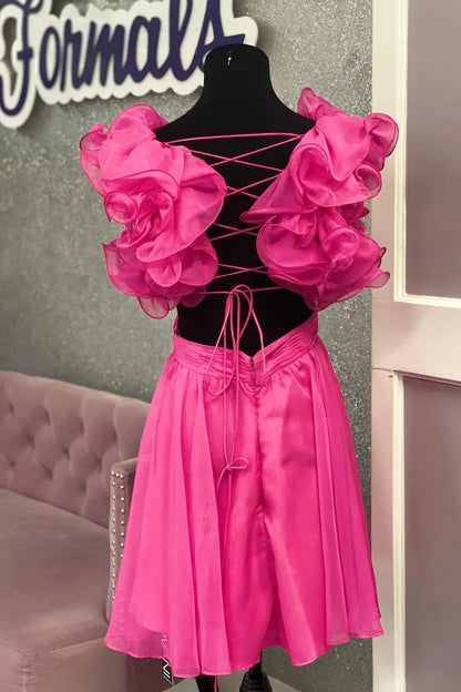 Aimishang Sweet A Line V-neck Ruffles Pleated Homecoming Dress Lovely Graduation Dress Charming Short Birthday Party Dress