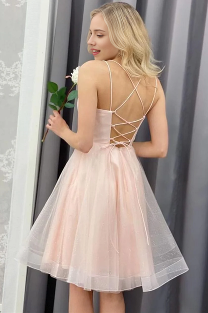 Aimishang Sweet A Line V-neck Tulle Homecoming Dress Lovely Graduation Dress Cute Short Birthday Party Dress