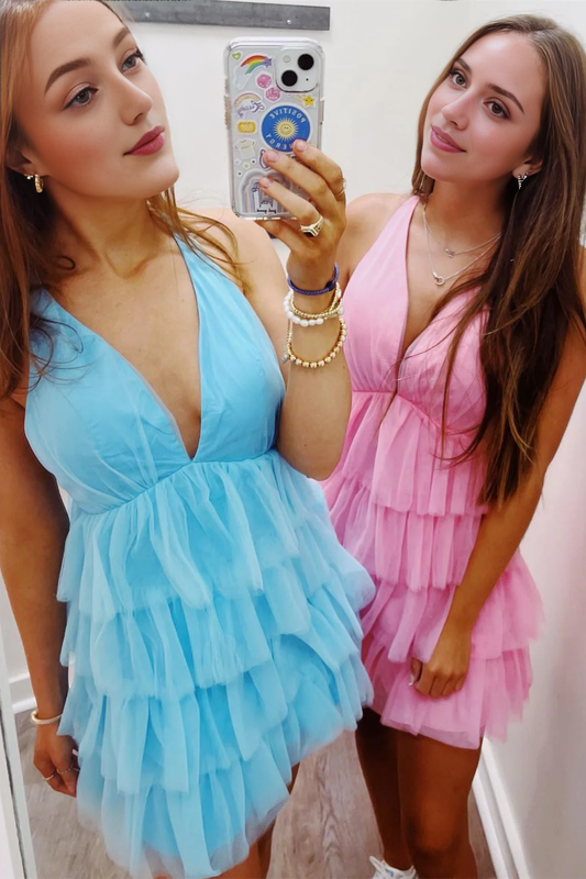 Aimishang Sweetheart A Line V-neck Tulle Layered Homecoming Dress Lovely Graduation Dress Cute Short Birthday Party Dress