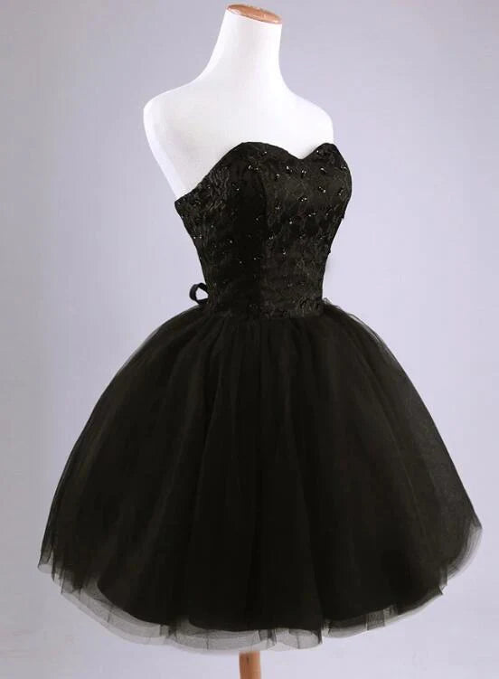 Aimishang Sweetheart Black A Line Strapless Short Party Prom Dress Elegant Homecoming Dress Classy Birthday Dress