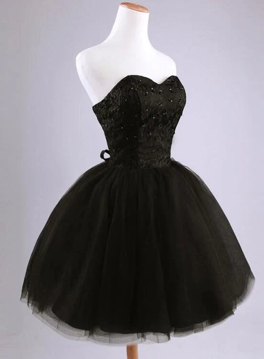 Aimishang Sweetheart Black A Line Strapless Short Party Prom Dress Elegant Homecoming Dress Classy Birthday Dress