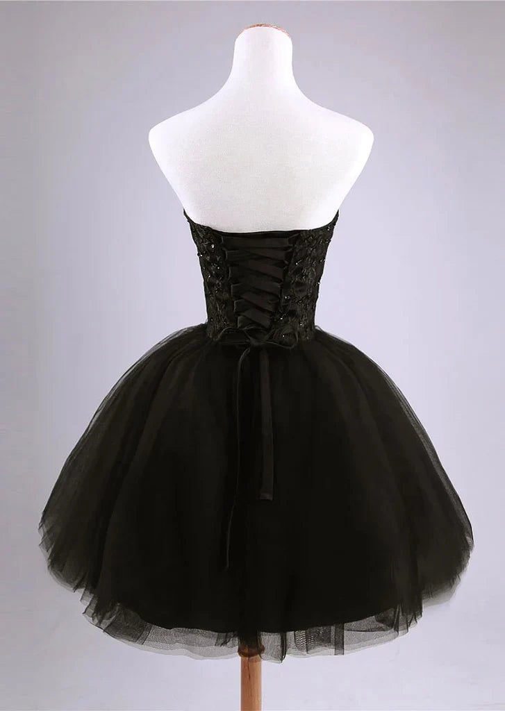 Aimishang Sweetheart Black A Line Strapless Short Party Prom Dress Elegant Homecoming Dress Classy Birthday Dress