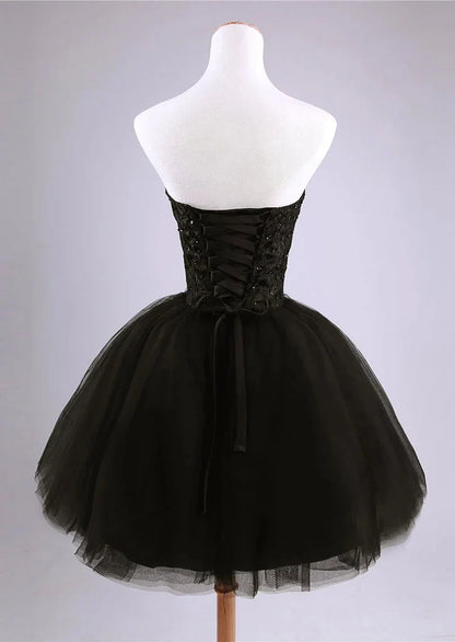 Aimishang Sweetheart Black A Line Strapless Short Party Prom Dress Elegant Homecoming Dress Classy Birthday Dress