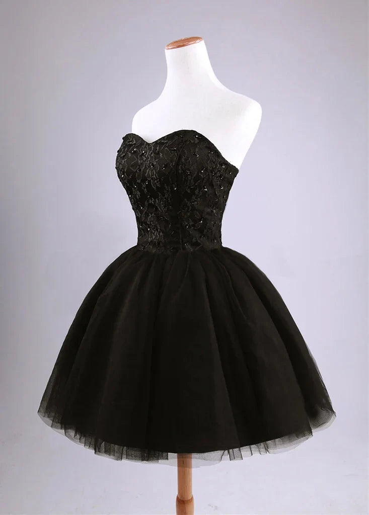 Aimishang Sweetheart Black A Line Strapless Short Party Prom Dress Elegant Homecoming Dress Classy Birthday Dress