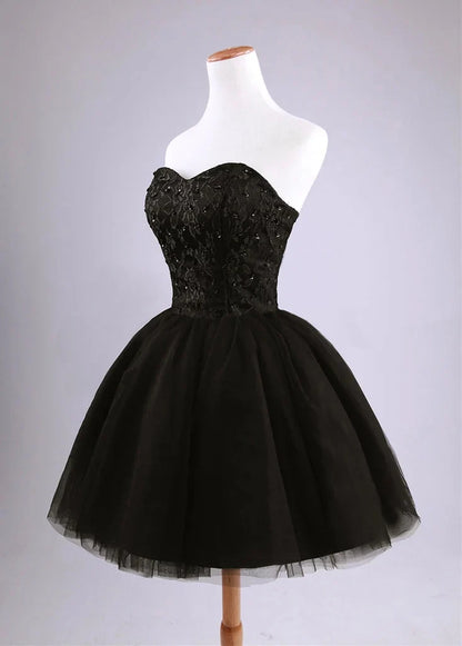 Aimishang Sweetheart Black A Line Strapless Short Party Prom Dress Elegant Homecoming Dress Classy Birthday Dress